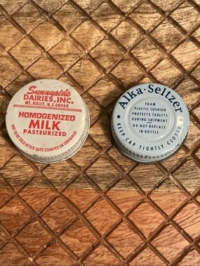 Vintage Bottle Caps Sunnyside Dairies Milk & Alka Seltzer for collectors